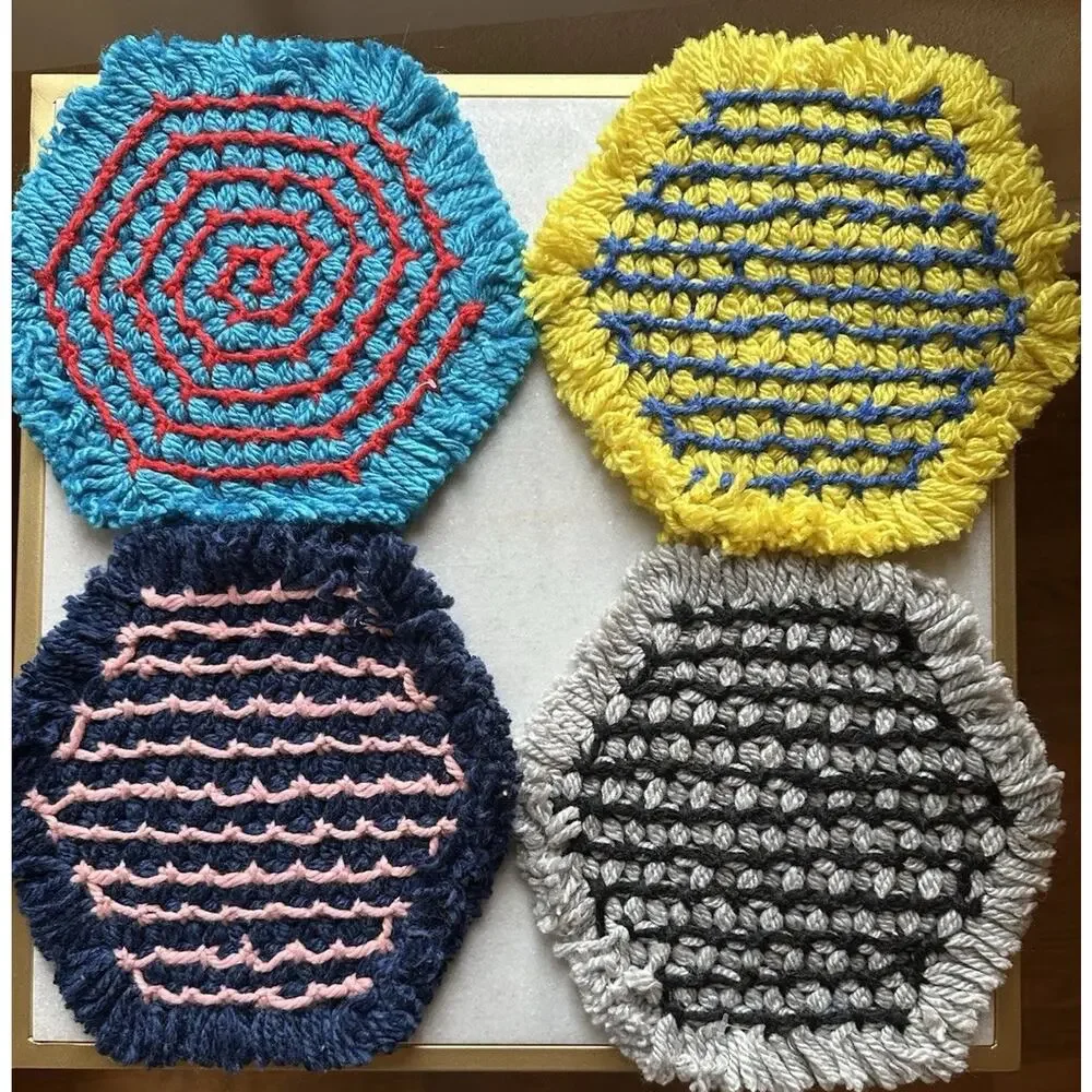 VTG 70’s Crocheted Hot Pad Trivets Vintage Handmade Set Of 4